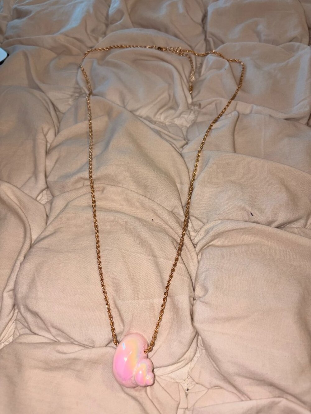 Free People Iridescent Pink Shell Long Rope Chain Pendant Necklace